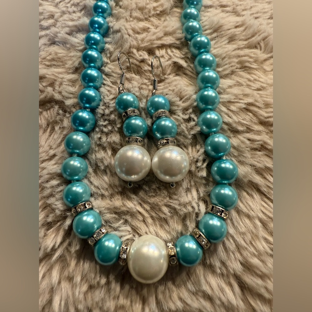 Blue And White Turquoise Necklace And Earring Set Sterling Silver 925